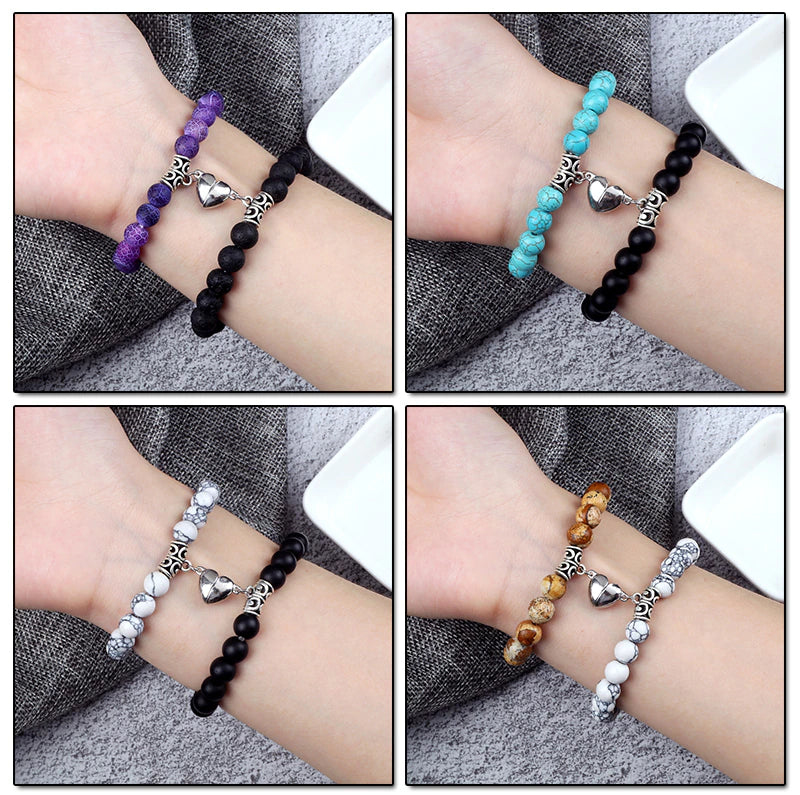 Beaded Bracelets With Magnetic Heart, Set Of 2 Bracelets