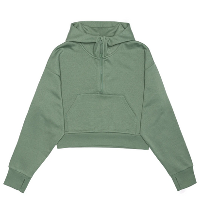 Cropped Drop Shoulder 1/2 Zip Hoodie
