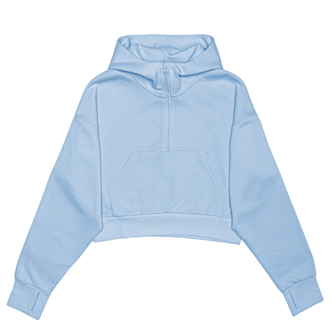 Cropped Drop Shoulder 1/2 Zip Hoodie