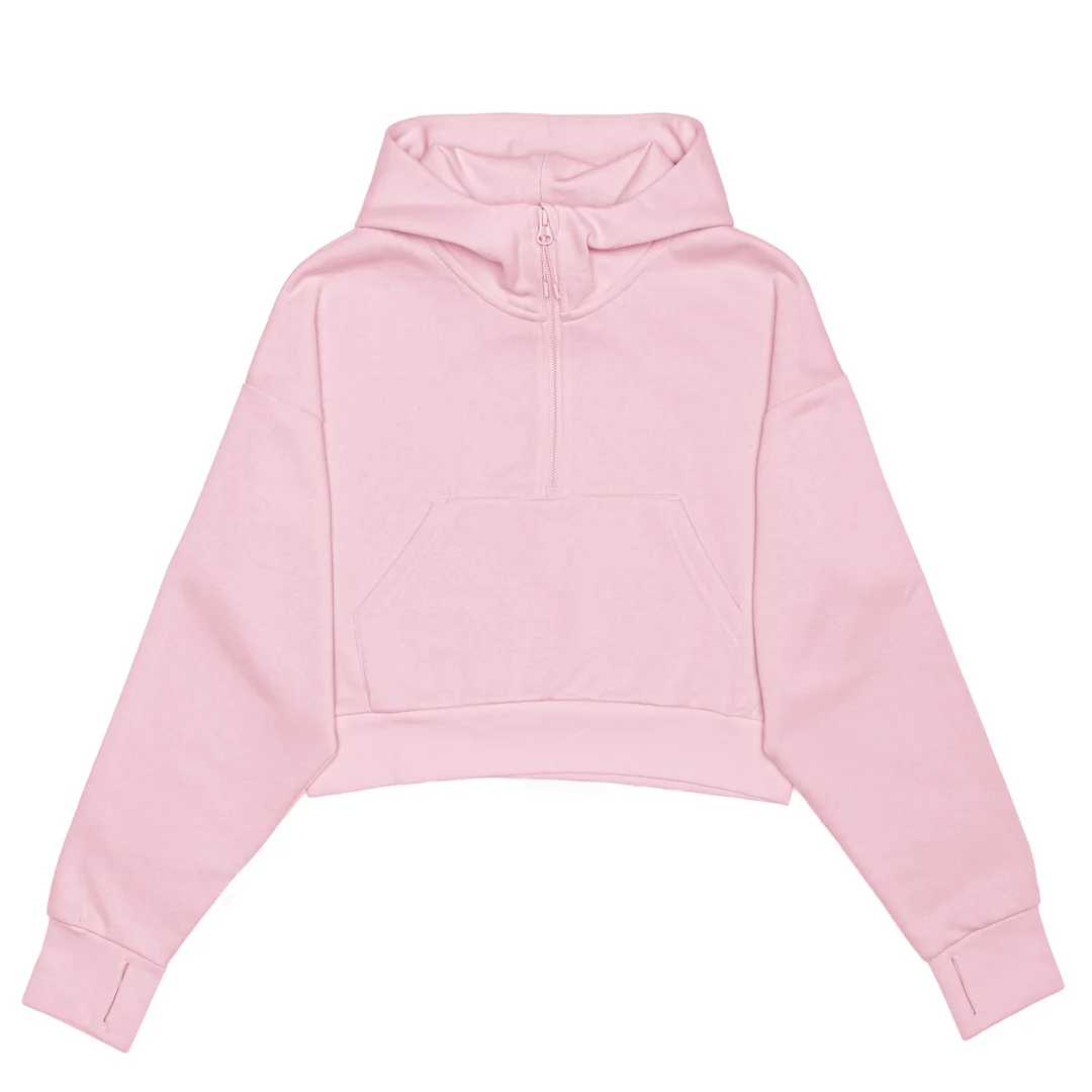 Cropped Drop Shoulder 1/2 Zip Hoodie