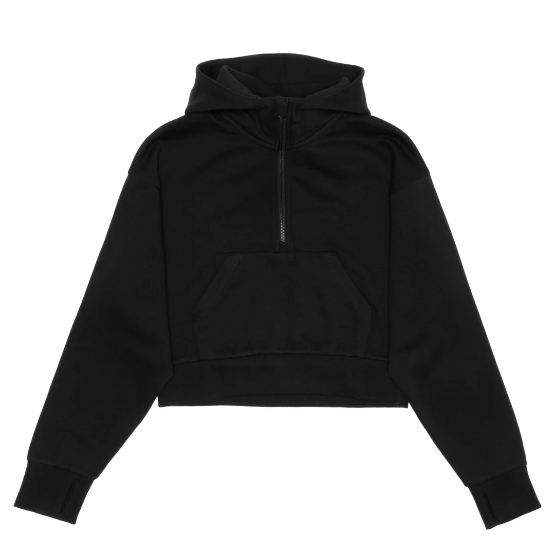 Cropped Drop Shoulder 1/2 Zip Hoodie