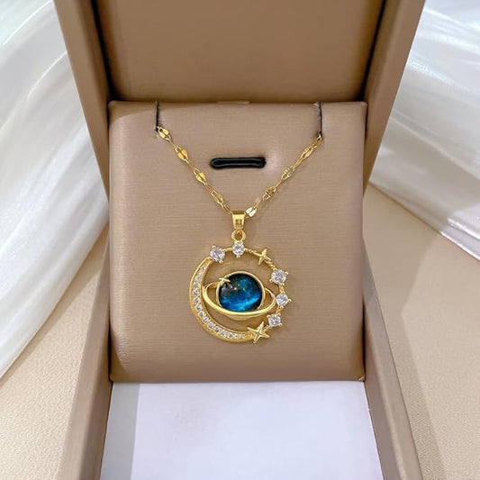 Women's Gold Planet CZ Pendant Necklace