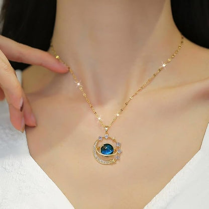 Women's Gold Planet CZ Pendant Necklace