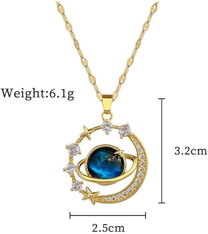 Women's Gold Planet CZ Pendant Necklace
