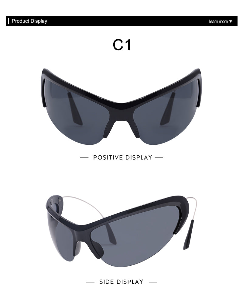 One Piece Semi-Rimless Oversized Sunglasses Designer UV400 Eyewear