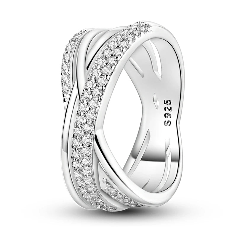 Sterling Silver Rings intertwined with Cubic Zirconia